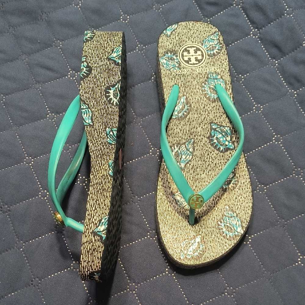 Tory Burch Teal Flip Flops